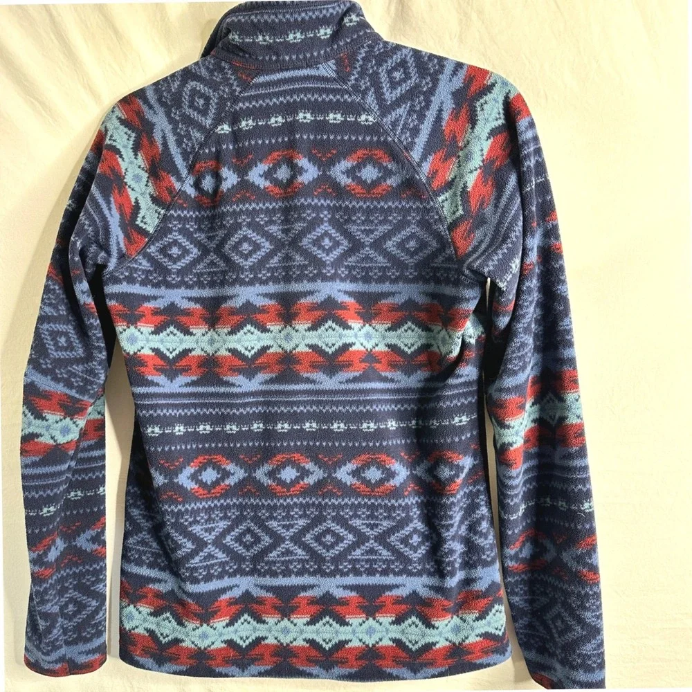 EDDIE BAUER Small Womens Fleece Quarter Zip Pullover Southwestern Geometric Blue